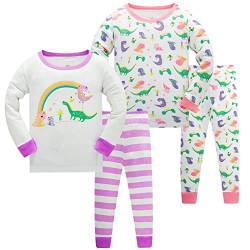 LOLPIP Mädchen Pyjamas Dinosaurier Nachtwäsche 100% Baumwolle Schlafanzug für Kinder Schlafkleidung Langarm 4 Stück Set 1-2 Jahre von LOLPIP