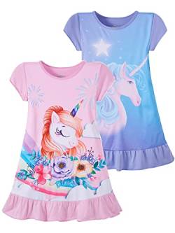 LOLPIP Nachthemden für Mädchen Kleid Kleinkind Kinder Kurzarm Einhorn Nachthemd 2er-Pack Nachthemden 3-4 Jahre von LOLPIP