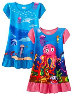 LOLPIP Nachthemden für Mädchen Kleid Kleinkind Kinder Kurzarm Oktopus Wal Nachthemd 2-Pack Nachthemden 3-4 Jahre von LOLPIP