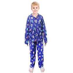 Pyjama für Jungen & Mädchen Lange Button-Down Loungewear Kerbkragen Kleine Kinder Nachtwäsche Zweiteiliger Pyjama Set 5-12 Jahre, Tiere blau, 6 Jahre von LOLPIP
