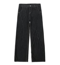 Hip Hop Distressed Jeans Hosen Männer Zerrissene Patchwork Jeans Hosen Männlichen Oversize Lose Beiläufige Japanische Streetwear 5XL,schwarz,L von LOMATO