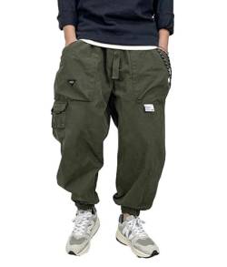 Japanische Streetwear Multi-Pocket Casual Haremshose Für Männer Kleidung Harajuku Jogginghose Koreanische Hip Hop Cargohose Männlich,Grün,XL von LOMATO