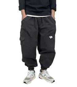 Japanische Streetwear Multi-Pocket Casual Haremshose Für Männer Kleidung Harajuku Jogginghose Koreanische Hip Hop Cargohose Männlich,grau,L von LOMATO