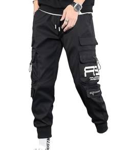 Jogginghose Herren Hosen Harajuku Mode Militär Streetwear Cargo Hosen Für Männer Hip Hop Punk Sport Dünne Hosen,schwarz,M von LOMATO