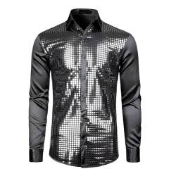 LOMUG Men in Black Kostüm, Herren Kleidung 70er 80er Disco Party Kostüm, Pailletten Hemd 70er Hemd Herren Langarm Herren-Hemd Slim Fit Hemden Hemd Männer Kostüm für Karneval Kinder Erwachsene, XXL von LOMUG