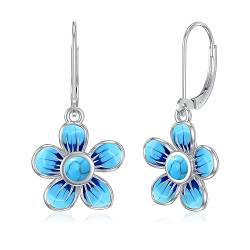 LONAGO 925 Sterling Silber Erstellt Türkis Ohrringe für Frauen Blaue Blume mit Türkis Tropfen Dangle Ohrringe von LONAGO