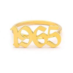 LONAGO 925 Sterling Silber Personalisierte Geburtsjahr Nummer Ring Benutzerdefinierte Special Date Ring Schmuck für Frauen (gold-plated-silver) von LONAGO