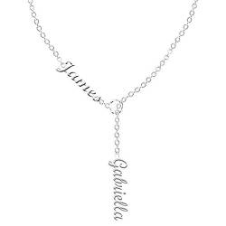 LONAGO 925 Sterling Silber Personalisierte Name Halskette Y Kette Benutzerdefinierte Tow Namen Halskette Schmuck für Frauen (white-gold-plated-silver) von LONAGO