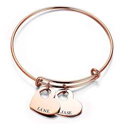 LONAGO 925 Sterling Silber Personalisierte Namensarmband Doppel Herz Name Erweiterbar Armband Schmuck für Frauen (copper-rose) von LONAGO