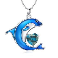 LONAGO Delphin Halskette 925 Sterling Silber Blau Delphin mit Geburtsstein Anhänger Halskette für Frauen (Dezember) von LONAGO
