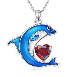 LONAGO Delphin Halskette 925 Sterling Silber Blau Delphin mit Geburtsstein Anhänger Halskette für Frauen (Januar) von LONAGO
