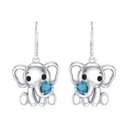 LONAGO Elefant Ohrringe für Frauen 925 Sterling Silber Herz Cut Echte London Blau Topas mit Elefant Drop Dangle Ohrringe von LONAGO