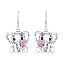 LONAGO Elefant Ohrringe für Frauen 925 Sterling Silber Herz Cut Erstellt Rosa Turmalin mit Elefant Tropfen Dangle Ohrringe von LONAGO