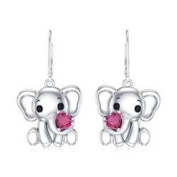 LONAGO Elefant Ohrringe für Frauen 925 Sterling Silber Herz Cut Erstellt Roter Rubin mit Elefant Drop Dangle Ohrringe von LONAGO