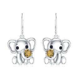 LONAGO Elefant Ohrringe für Frauen 925 Sterling Silber Herz Geschnitten Echte Gelbe Citrin mit Elefant Tropfen Dangle Ohrringe von LONAGO