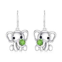 LONAGO Elefant Ohrringe für Frauen 925 Sterling Silber Herz Geschnitten Echte Peridot mit Elefant Tropfen Dangle Ohrringe von LONAGO