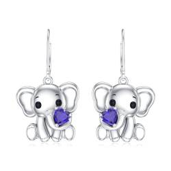 LONAGO Elefant Ohrringe für Frauen 925 Sterling Silber Herz Geschnitten Erstellt Blauen Saphir mit Elefant Tropfen Dangle Ohrringe von LONAGO