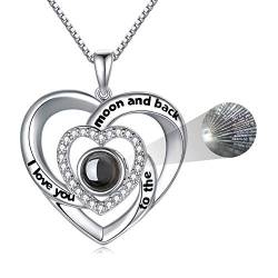 LONAGO Ich Liebe Dich Halskette 100 Sprachen 925 Sterling Silber Doppelherz Anhänger Halskette Schmuck für Frauen von LONAGO