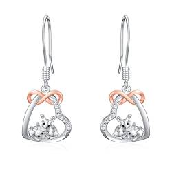 LONAGO Kaninchen Ohrringe 925 Sterling Silber Süße Zwei Häschen im Herzen Ohrhänger Schmuck für Damen von LONAGO