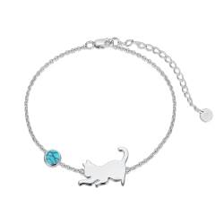 LONAGO Katze Armband 925 Sterling Silber Nette Katze mit Geburtsstein Armband Schmuck für Frauen (November-Türkis) von LONAGO