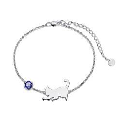 LONAGO Katze Armband 925 Sterling Silber Nette Katze mit Geburtsstein Armband Schmuck für Frauen (September-Dunkelblau) von LONAGO