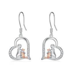 LONAGO Katze Ohrringe für Frauen 925 Sterling Silber Mädchen mit Süßer Katze Ohrhänger Schmuck von LONAGO