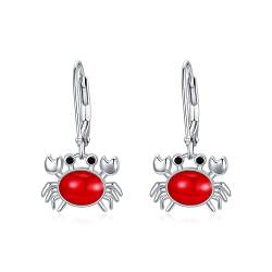 LONAGO Krabbe Ohrringe 925 Sterling Silber Nette Rote Krabbe Hebel Rücken Ohrringe für Frauen von LONAGO