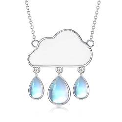 LONAGO Mondstein Halskette für Damen 925 Sterling Silber Wolke mit Regen Mondstein Anhänger Halskette von LONAGO