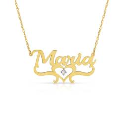 LONAGO Name Halskette personalisiert 9K 14K 18K Echtgold Benutzerdefiniert Namensschild mit Geburtsstein Anhänger Halskette für Frauen (Style 2) von LONAGO