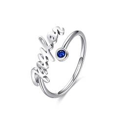 LONAGO Namensring 925 Sterling Silber Personalisierter Namensring mit Geburtsstein für Damen Geschenke (Sterlingsilber) von LONAGO