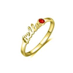 LONAGO Personalisierte 1-4 Namen Ring für Frauen 925 Sterling Silber Geburtsstein mit Benutzerdefinierten Namen Band Ring für Verlobung (Gelbgold) von LONAGO