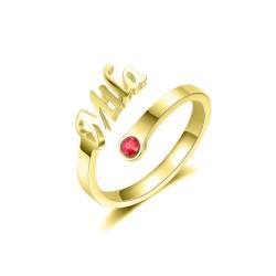 LONAGO Personalisierte 1-4 Namen Ring für Frauen 9K 14K 18K Echtes Gold Geburtsstein mit Benutzerdefiniertem Name Band Ring (Stil 2) von LONAGO