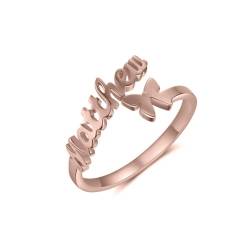 LONAGO Personalisierte Name Ring für Frauen 925 Sterling Silber Benutzerdefinierter Name mit Schmetterling Band Ring （Roségold） von LONAGO