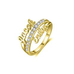 LONAGO Personalisierte Zwei Namen Ring für Frauen 925 Sterling Silber Benutzerdefinierte Name Band Ring für Verlobung （Gelbgold） von LONAGO