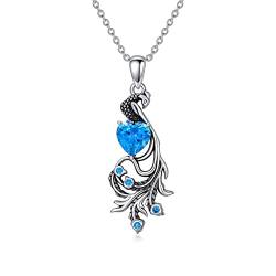 LONAGO Pfau Halskette 925 Sterling Silber Pfau mit Blauem Herz Anhänger Halskette für Frauen von LONAGO