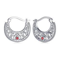 LONAGO Rote Ohrringe für Frauen 925 Sterling Silber Erstellt Roter Granat mit Filigranen Hoop Ohrringen von LONAGO