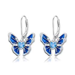 LONAGO Schmetterling Ohrringe für Damen 925er Sterlingsilber Blauer Schmetterling mit Herz Geburtsstein Tropfen Ohrringe von LONAGO