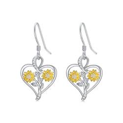 LONAGO Sonnenblumen Ohrringe für Damen 925 Sterling Silber Du Bist Mein Sonnenschein Zwei Sonnenblumen Baumeln Ohrringe Schmuck von LONAGO