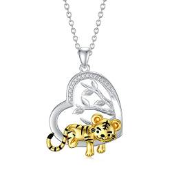 LONAGO Tiger Halskette 925 Sterling Silber Baum des Lebens mit Süßem Tiger Anhänger Halskette Schmuck für Frauen von LONAGO