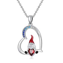 LONAGO Weihnachtsmann Halskette 925 Sterling Silber Netter Weihnachtsmann Hält Rotes Herz Anhänger Halskette Schmuck für Weihnachten Geschenke von LONAGO