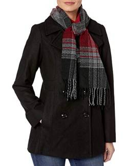 LONDON FOG Damen Double Breasted Peacoat with Scarf Caban-Jacke, schwarz, Medium von LONDON FOG