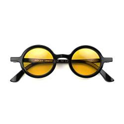LONDON MOLE Eyewear | Moley Sonnenbrille | Runde Brille | Modemarke | UV400 Schutz | Herren Damen Unisex | Federscharniere |, Retro (Schwarz glänzend und gelb) von LONDON MOLE