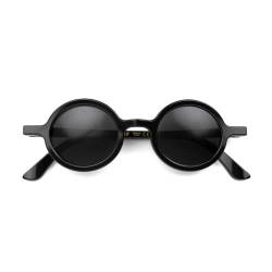 LONDON MOLE Eyewear | Moley Sonnenbrille | Runde Brille | Modemarke | UV400 Schutz | Herren Damen Unisex | Federscharniere |, Retro (Schwarz glänzend und schwarz) von LONDON MOLE