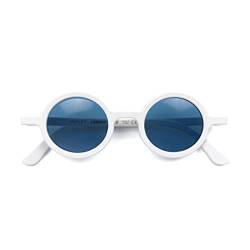 LONDON MOLE Eyewear | Moley Sonnenbrille | Runde Brille | Modemarke | UV400 Schutz | Herren Damen Unisex | Federscharniere |, Retro (weiß und blau) von LONDON MOLE