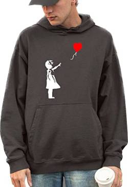 Banksy Hoodie Ballon Mädchen Unisex Hoodie Wandkunst Street Graffiti Art, grau, XL von LONDON RAINBOW NOTTING HILL