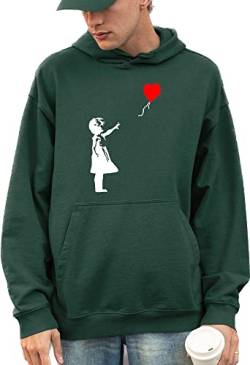 Banksy Hoodie Ballon Mädchen Unisex Hoodie Wandkunst Street Graffiti Art, grün, XL von LONDON RAINBOW NOTTING HILL