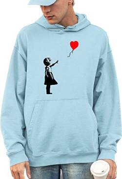 Banksy Hoodie Ballon Mädchen Unisex Hoodie Wandkunst Street Graffiti Art, himmelblau, M von LONDON RAINBOW NOTTING HILL