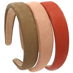 3 STÜCKE Leder Hartes Stirnband Breites PU Gepolstertes Stirnband Retro Style Haarband Mode Bequeme Stirnbänder für Frauen und Mädchen (Khaki + Pink + Orange Rot) von LONEEDY