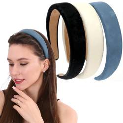 3 STÜCKE Leder Hartes Stirnband Breites PU Gepolstertes Stirnband Retro Style Haarband Mode Bequeme Stirnbänder für Frauen und Mädchen (Schwarz + Weiß + Grau Grün) von LONEEDY