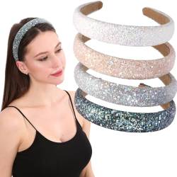4 PCS Glitter Pailletten Funkelnde harte Stirnbänder für Kinder 1.1-Inch breite gepolsterte Haarbänder für Mädchen und Frauen (Glitter（Black + gray + beige + white）) von LONEEDY